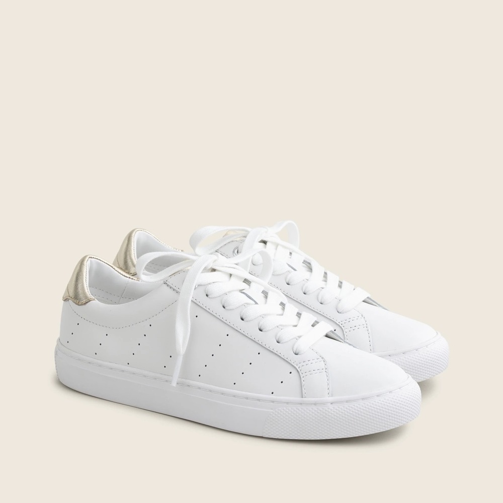 NWOB J.Crew women’s Saturday sneakers in leather with gold accents sz 9